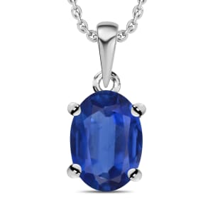 Kanchanaburi Blue Sapphire 0.90 ctw Solitaire Pendant Necklace 20 Inches in Platinum Over Sterling Silver