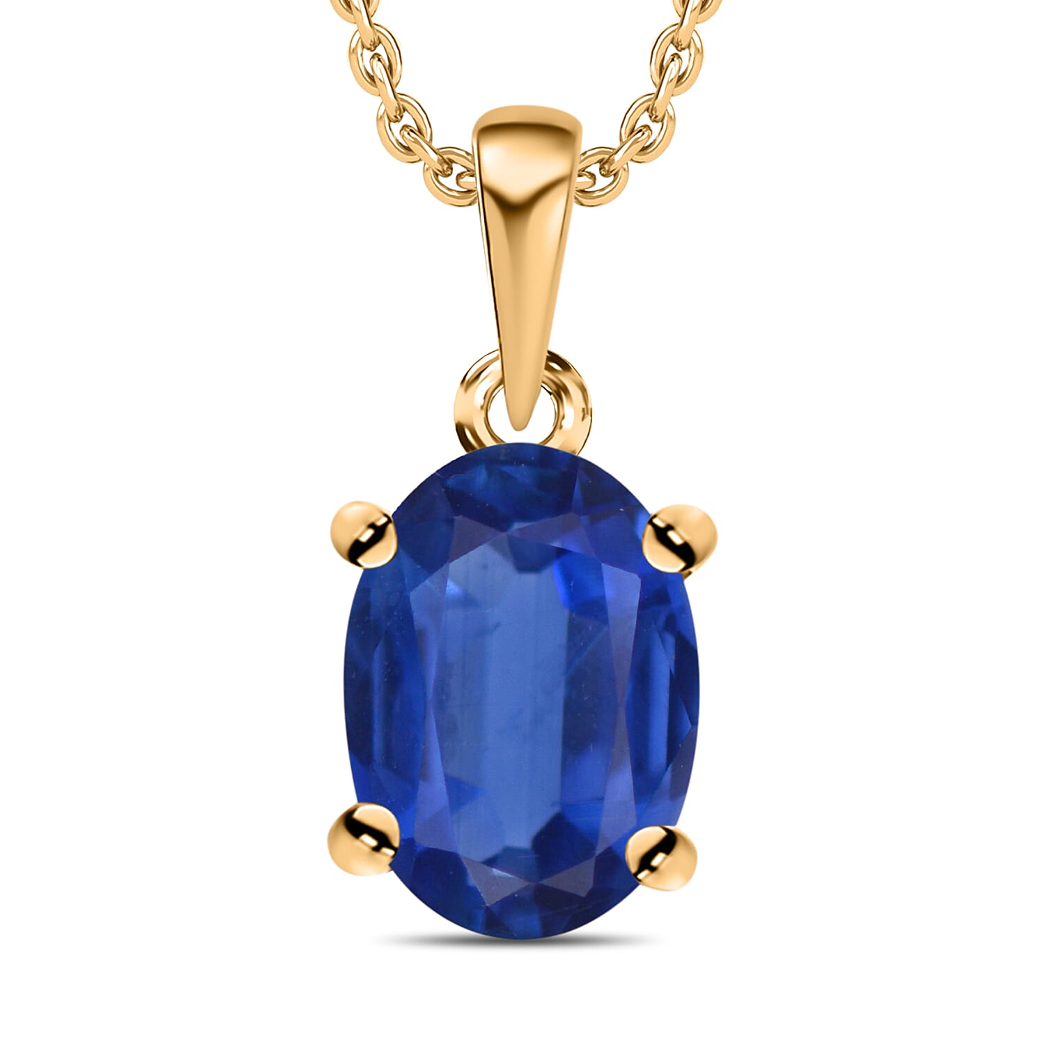 Kanchanaburi Blue Sapphire 0.90 ctw Solitaire Pendant Necklace 20 Inches in Vermeil Yellow Gold Over Sterling Silver