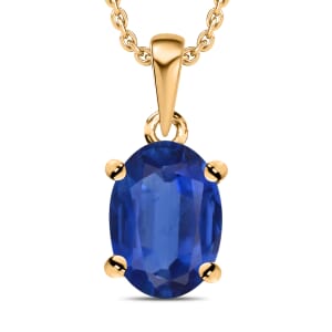 Kanchanaburi Blue Sapphire 0.90 ctw Solitaire Pendant Necklace 20 Inches in Vermeil Yellow Gold Over Sterling Silver