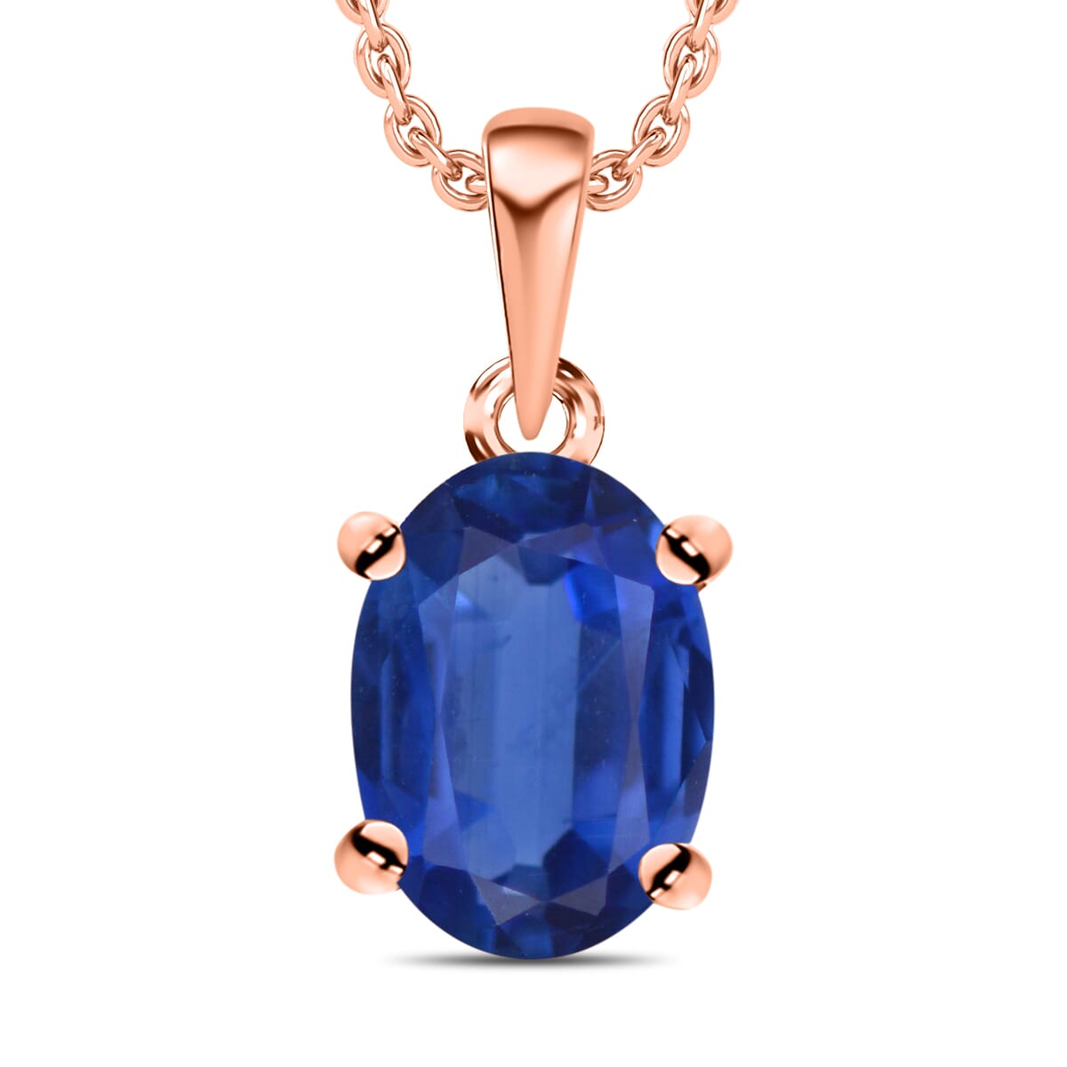 Kanchanaburi Blue Sapphire 0.90 ctw Solitaire Pendant Necklace 20 Inches in Vermeil Rose Gold Over Sterling Silver image number 0