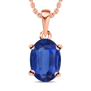 Kanchanaburi Blue Sapphire 0.90 ctw Solitaire Pendant Necklace 20 Inches in Vermeil Rose Gold Over Sterling Silver