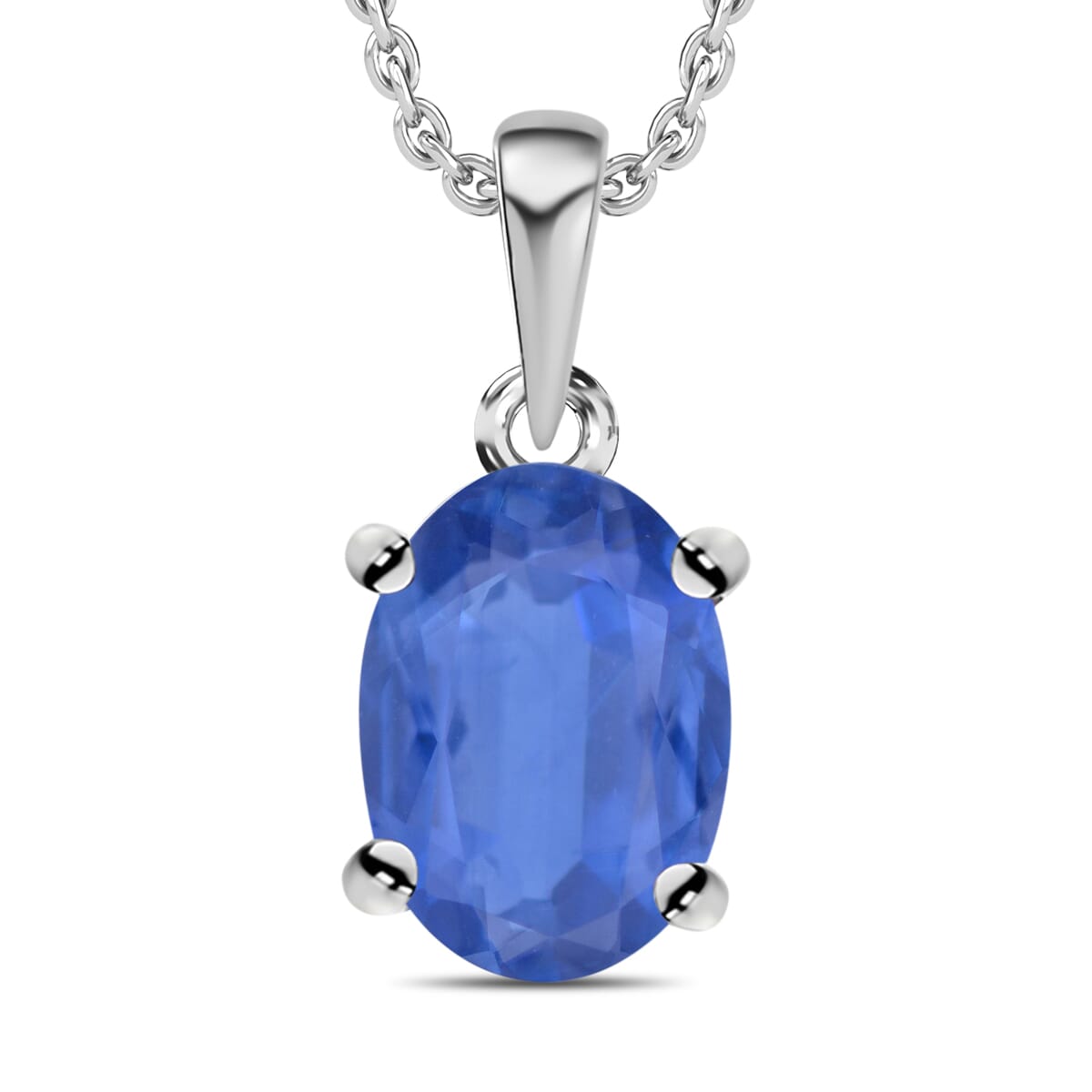 Luxoro Premium Kanchanaburi Blue Sapphire 0.90 ctw Solitaire Pendant Necklace 20 Inches in 14K White Gold image number 0