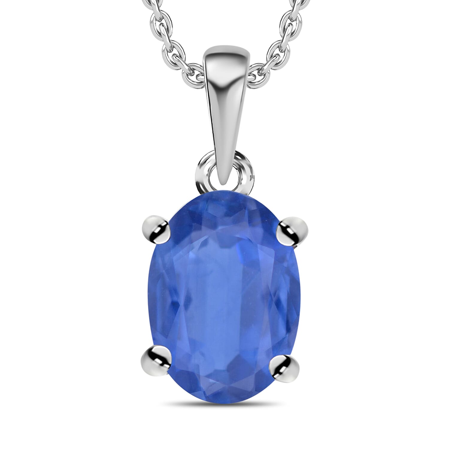 Luxoro Premium Kanchanaburi Blue Sapphire 0.90 ctw Solitaire Pendant Necklace 20 Inches in 14K White Gold
