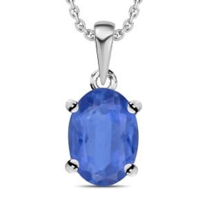 Luxoro Premium Kanchanaburi Blue Sapphire 0.90 ctw Solitaire Pendant Necklace 20 Inches in 14K White Gold