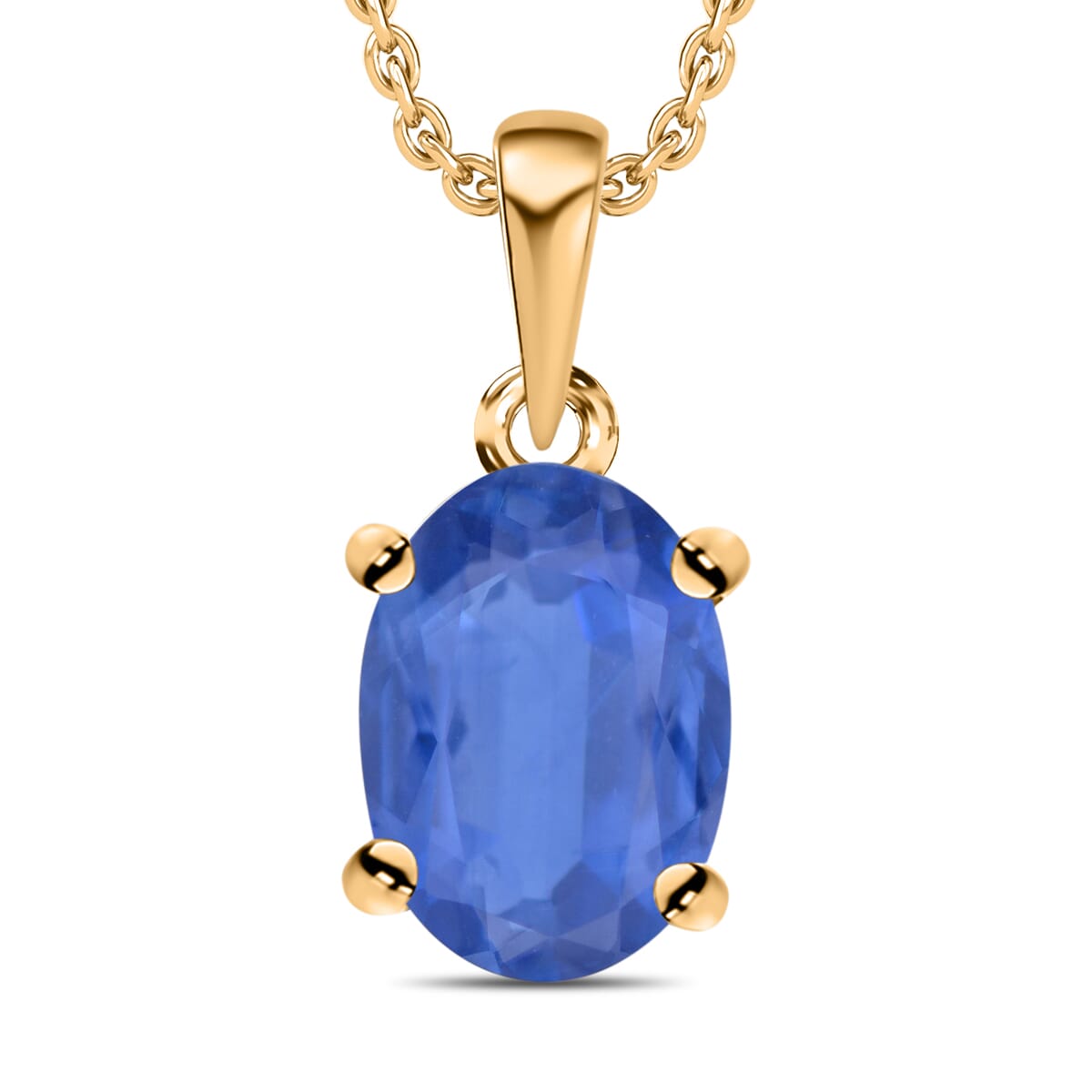 Luxoro Premium Kanchanaburi Blue Sapphire 0.90 ctw Solitaire Pendant Necklace 20 Inches in 14K Yellow Gold image number 0