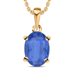 Luxoro Premium Kanchanaburi Blue Sapphire 0.90 ctw Solitaire Pendant Necklace 20 Inches in 14K Yellow Gold