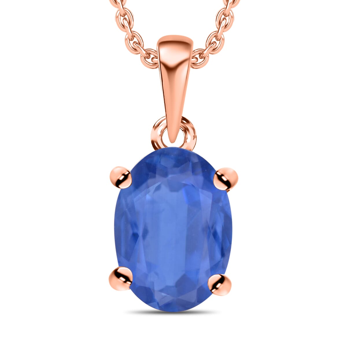 Luxoro Premium Kanchanaburi Blue Sapphire 0.90 ctw Solitaire Pendant Necklace 20 Inches in 14K Rose Gold image number 0