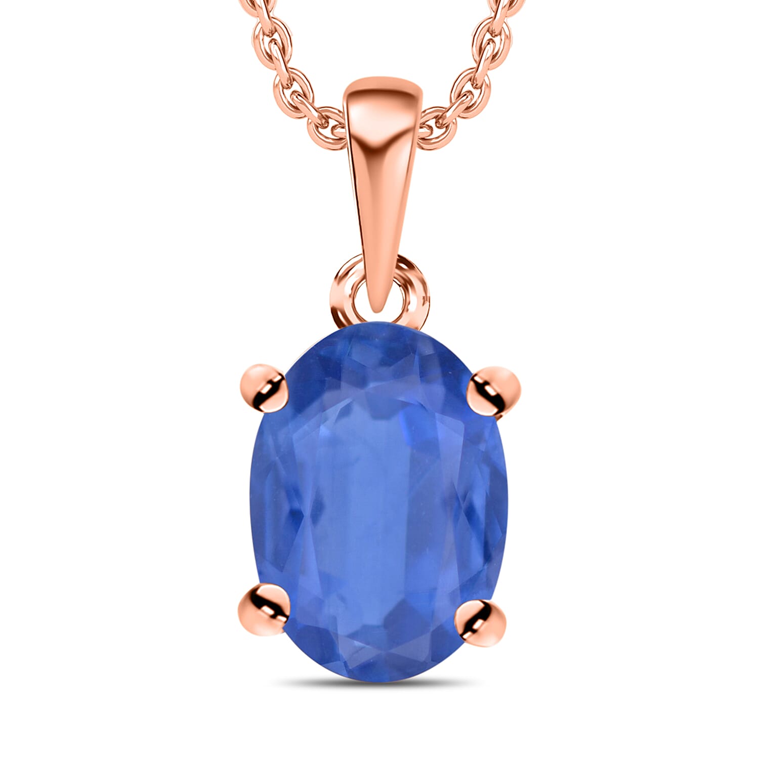 Luxoro Premium Kanchanaburi Blue Sapphire 0.90 ctw Solitaire Pendant Necklace 20 Inches in 14K Rose Gold