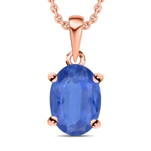 Luxoro Premium Kanchanaburi Blue Sapphire 0.90 ctw Solitaire Pendant Necklace 20 Inches in 14K Rose Gold