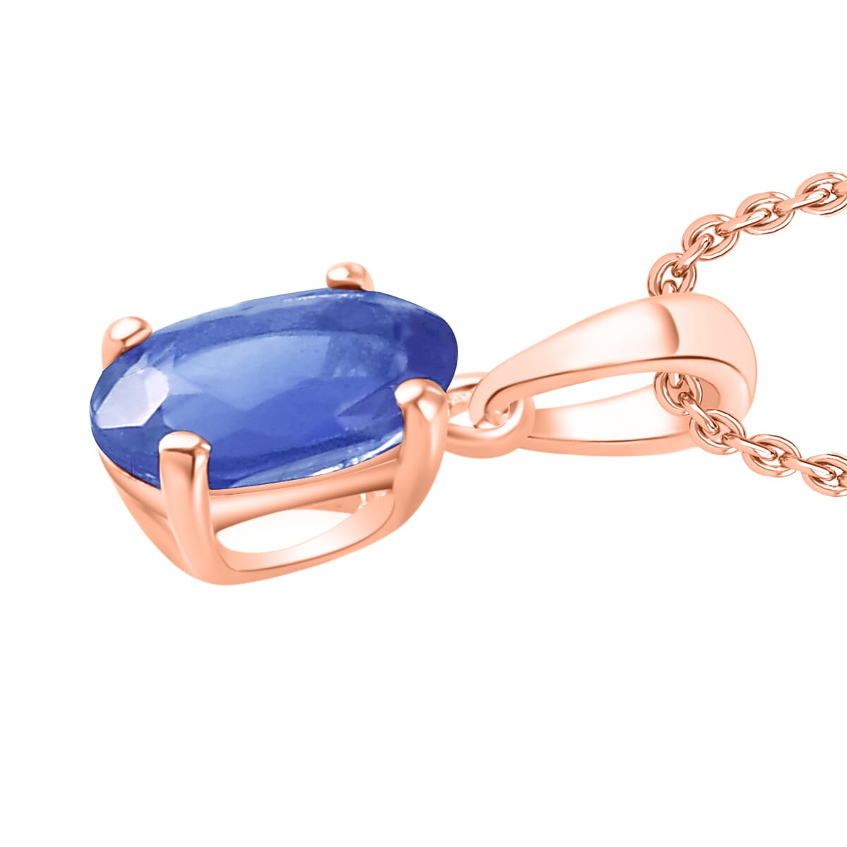 Luxoro Premium Kanchanaburi Blue Sapphire 0.90 ctw Solitaire Pendant Necklace 20 Inches in 14K Rose Gold image number 2