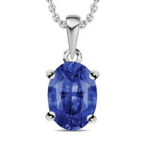 Rhapsody AAAA Ceylon Blue Sapphire 0.90 ctw Solitaire Pendant Necklace 20 Inches in 18K White Gold