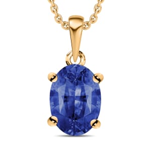 Rhapsody AAAA Ceylon Blue Sapphire 0.90 ctw Solitaire Pendant Necklace 20 Inches in 18K Yellow Gold