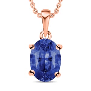 Rhapsody AAAA Ceylon Blue Sapphire 0.90 ctw Solitaire Pendant Necklace 20 Inches in 18K Rose Gold