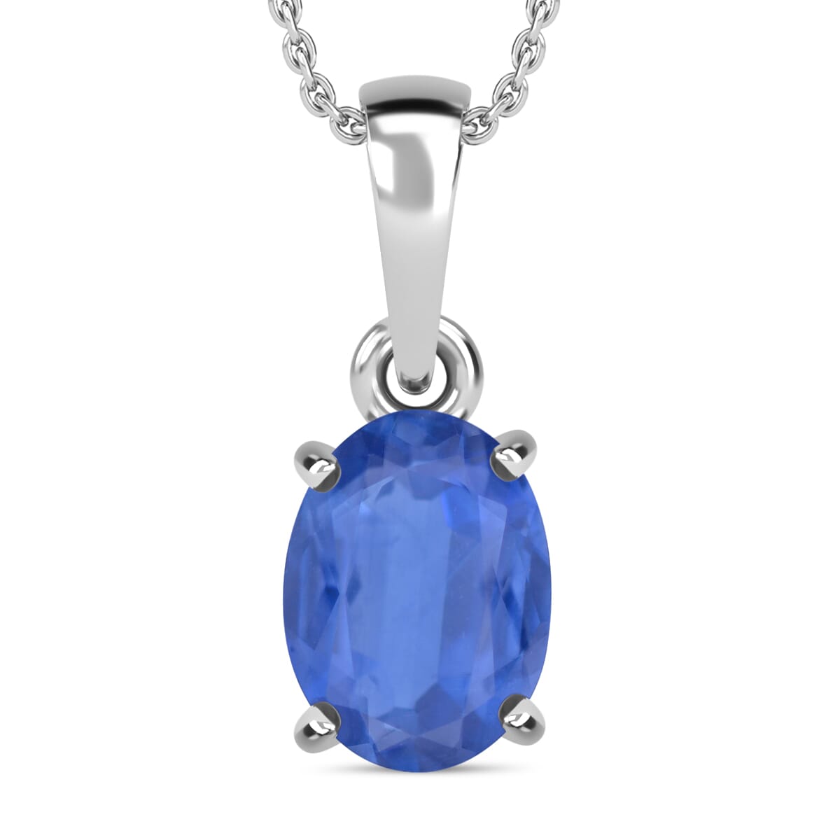 Kanchanaburi Blue Sapphire 1.40 ctw Solitaire Pendant Necklace 20 Inches in Platinum Over Sterling Silver image number 0