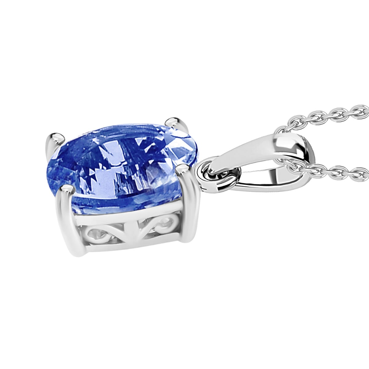 Kanchanaburi Blue Sapphire 1.40 ctw Solitaire Pendant Necklace 20 Inches in Platinum Over Sterling Silver image number 2