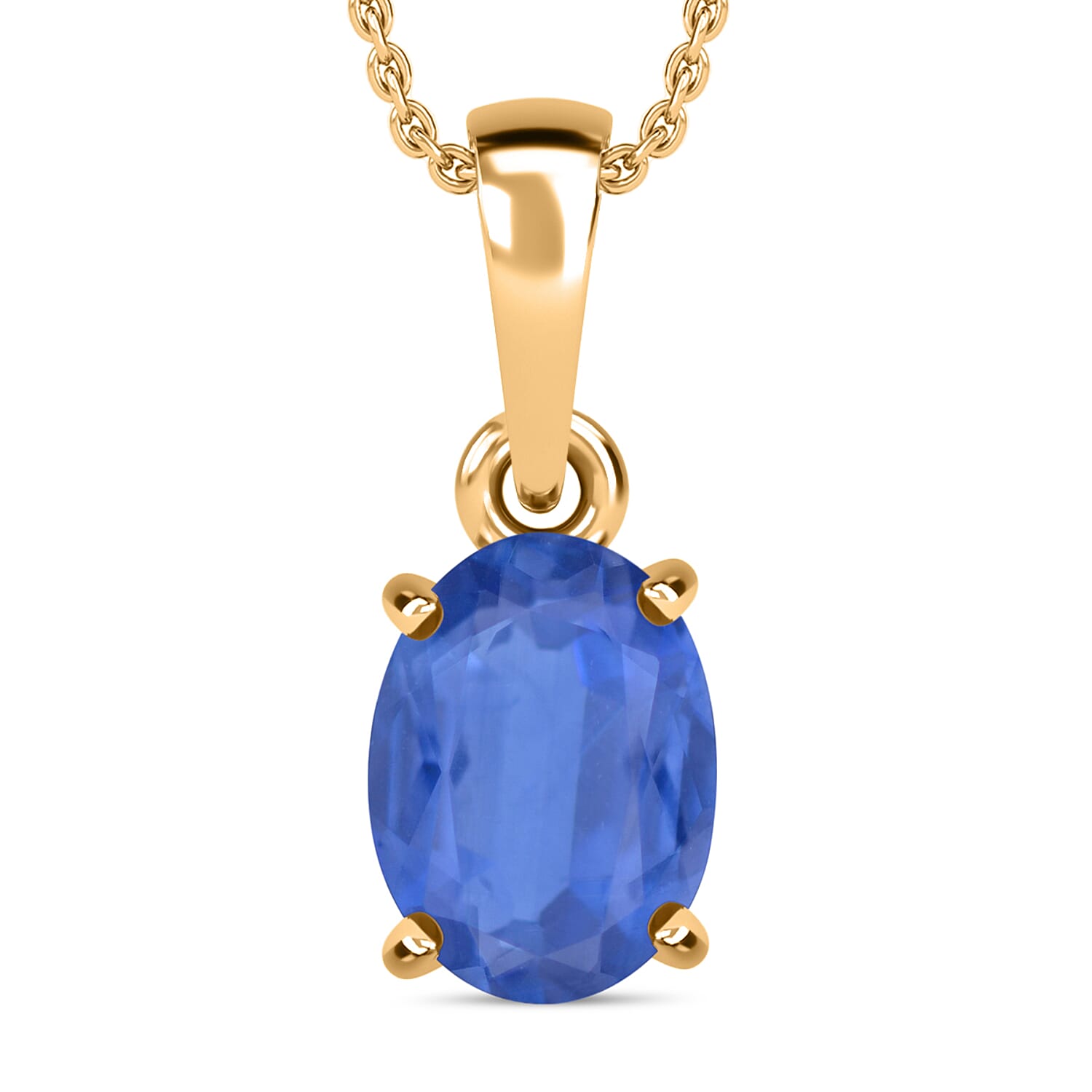 Kanchanaburi Blue Sapphire 1.40 ctw Solitaire Pendant Necklace 20 Inches in Vermeil Yellow Gold Over Sterling Silver