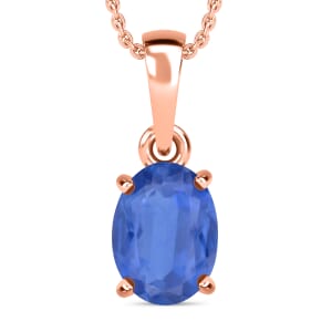 Kanchanaburi Blue Sapphire 1.40 ctw Solitaire Pendant Necklace 20 Inches in Vermeil Rose Gold Over Sterling Silver