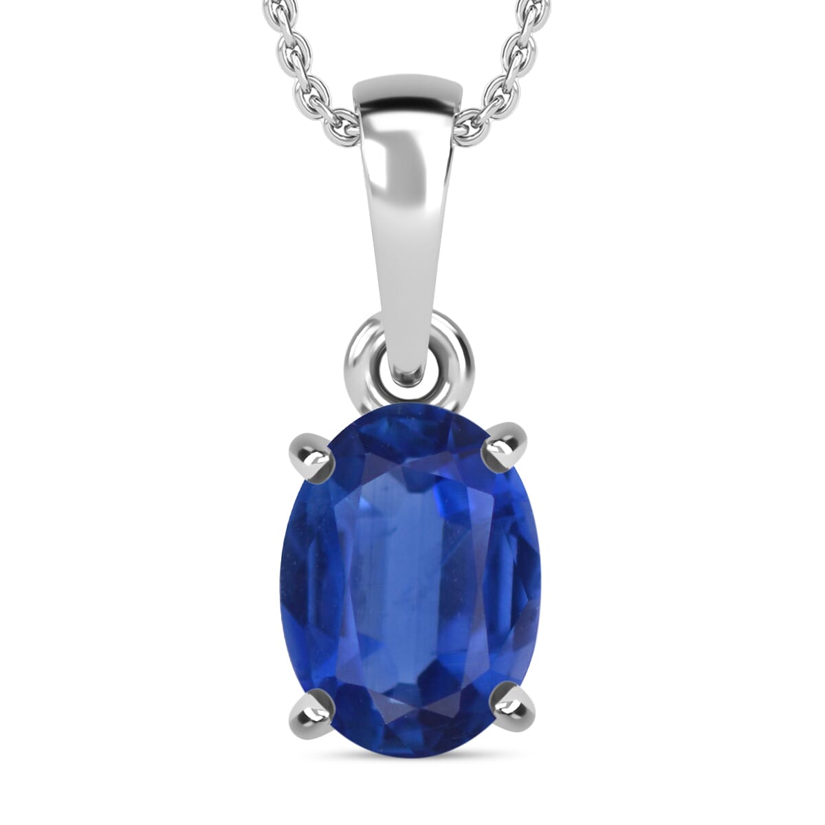 Luxoro Premium Kanchanaburi Blue Sapphire 1.40 ctw Solitaire Pendant Necklace 20 Inches in 14K White Gold image number 0