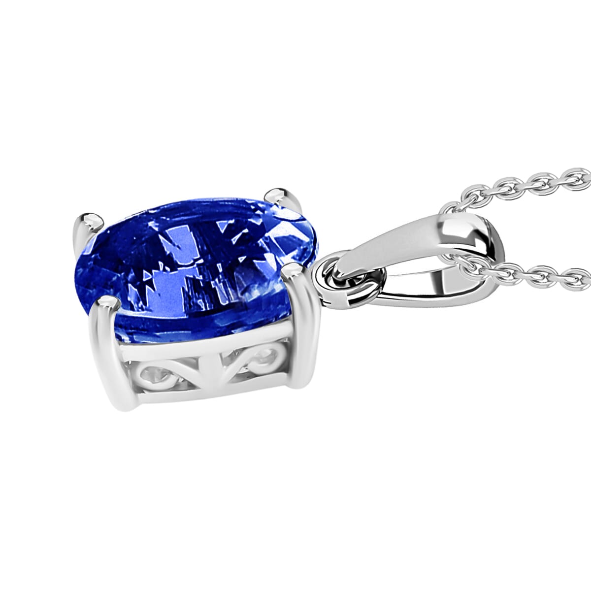 Luxoro Premium Kanchanaburi Blue Sapphire 1.40 ctw Solitaire Pendant Necklace 20 Inches in 14K White Gold image number 2