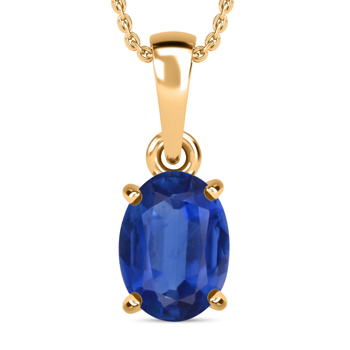 Luxoro Premium Kanchanaburi Blue Sapphire 1.40 ctw Solitaire Pendant Necklace 20 Inches in 14K Yellow Gold image number 0