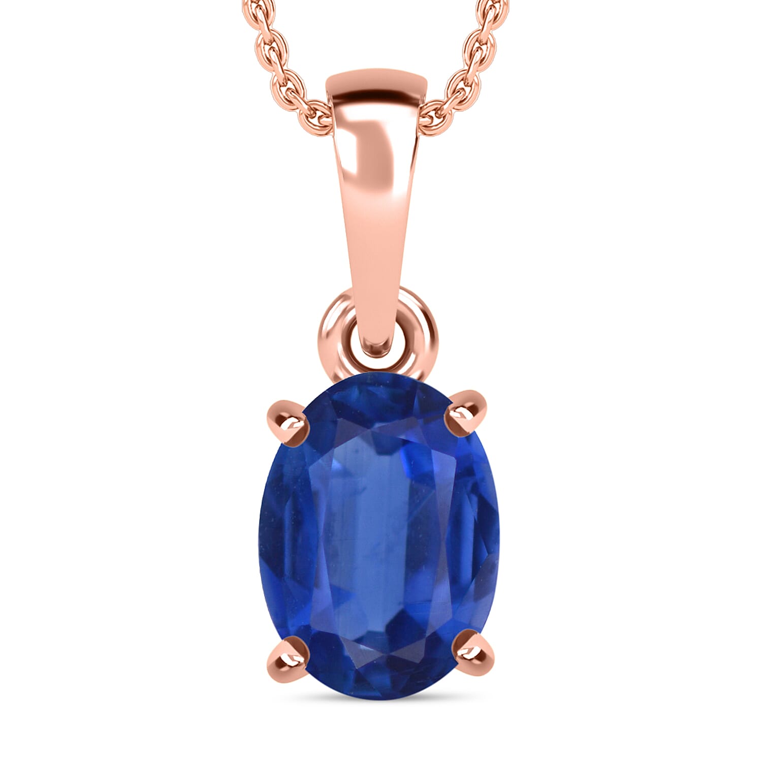 Luxoro Premium Kanchanaburi Blue Sapphire 1.40 ctw Solitaire Pendant Necklace 20 Inches in 14K Rose Gold
