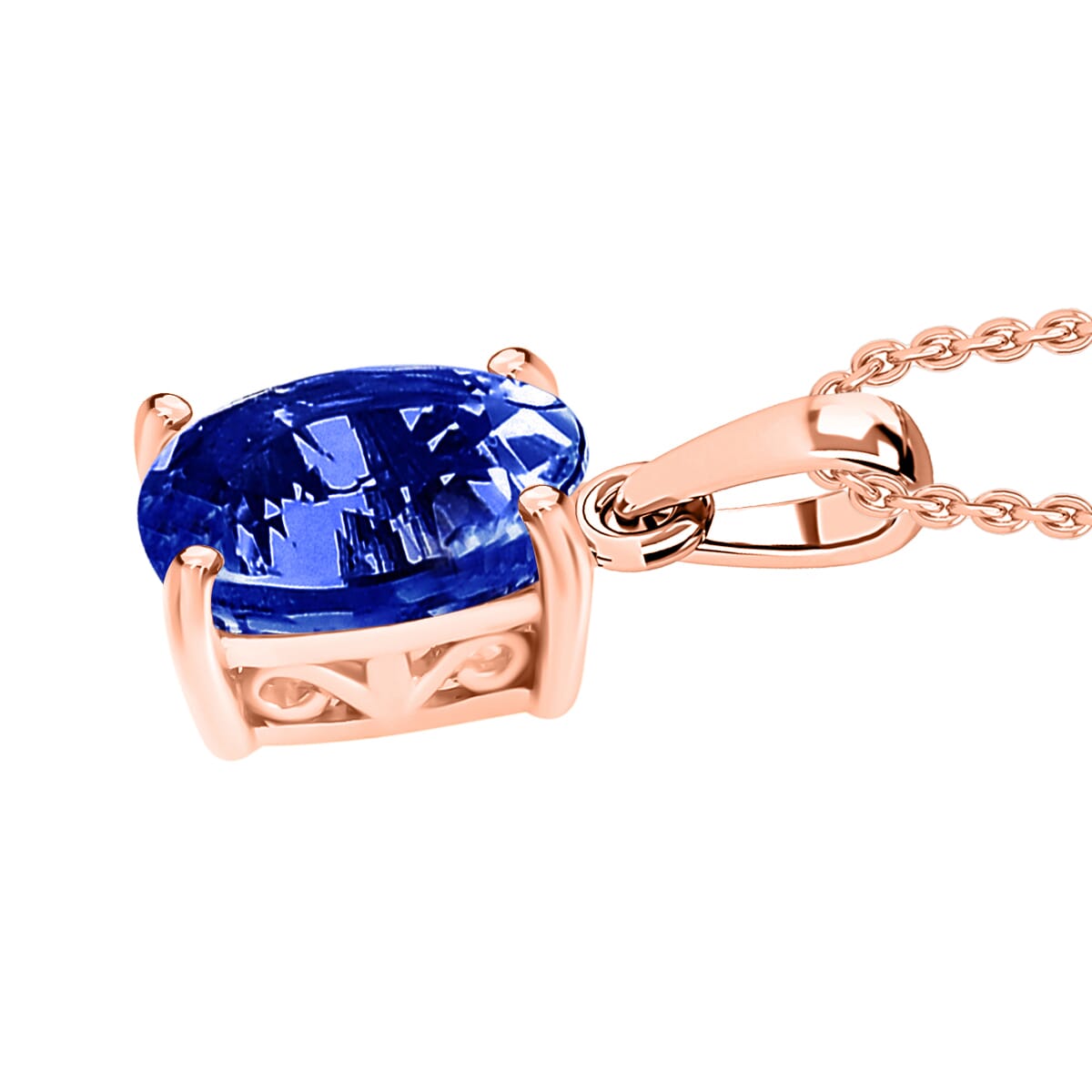 Luxoro Premium Kanchanaburi Blue Sapphire 1.40 ctw Solitaire Pendant Necklace 20 Inches in 14K Rose Gold image number 2