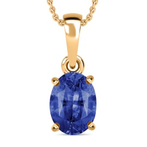 Rhapsody AAAA Ceylon Blue Sapphire 1.40 ctw Solitaire Pendant Necklace 20 Inches in 18K Yellow Gold