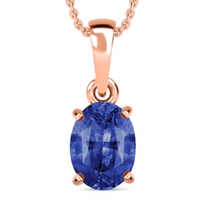 Rhapsody AAAA Ceylon Blue Sapphire 1.40 ctw Solitaire Pendant Necklace 20 Inches in 18K Rose Gold