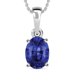 Rhapsody AAAA Ceylon Blue Sapphire 1.40 ctw Solitaire Pendant Necklace 20 Inches in 950 Platinum