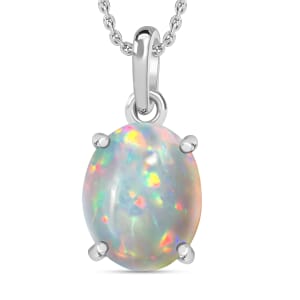 Premium Ethiopian Welo Opal 1.80 ctw Solitaire Pendant Necklace 20 Inches in Platinum Over Sterling Silver