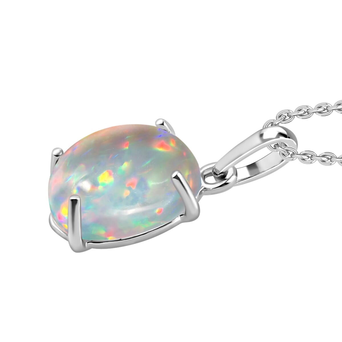Premium Ethiopian Welo Opal 1.80 ctw Solitaire Pendant Necklace 20 Inches in Platinum Over Sterling Silver image number 2