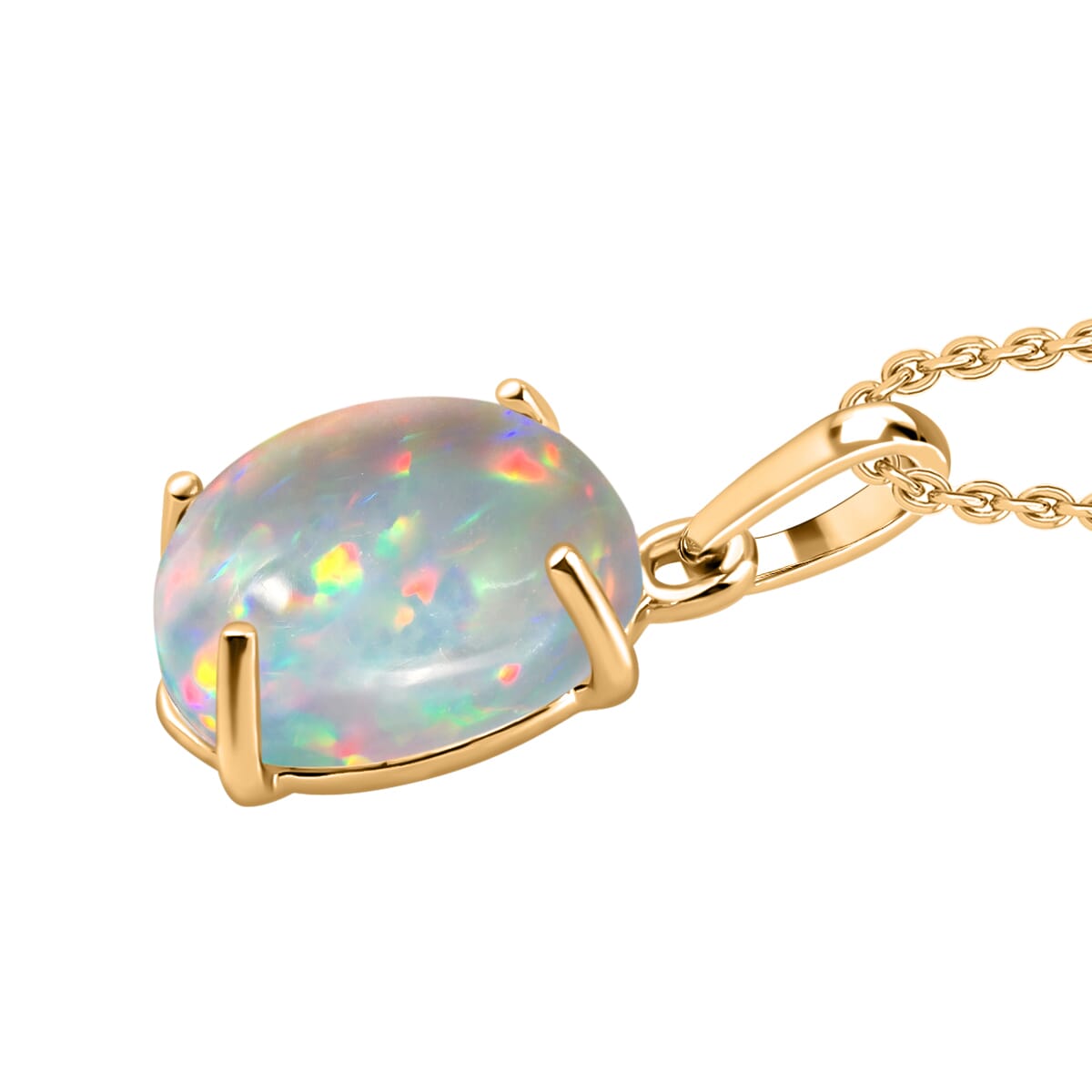 Premium Ethiopian Welo Opal 1.80 ctw Solitaire Pendant Necklace 20 Inches in Vermeil Yellow Gold Over Sterling Silver image number 2