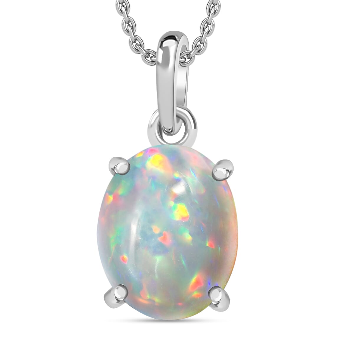 Luxoro Premium Ethiopian Welo Opal 1.80 ctw Solitaire Pendant Necklace 20 Inches in 14K White Gold image number 0