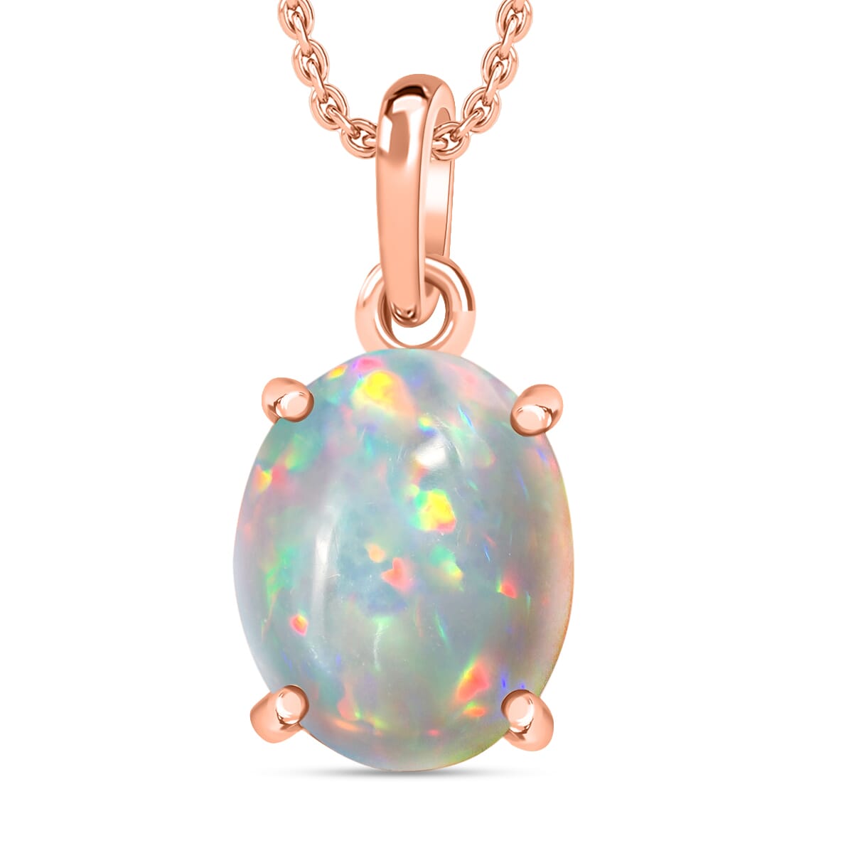 Luxoro Premium Ethiopian Welo Opal 1.80 ctw Solitaire Pendant Necklace 20 Inches in 14K Rose Gold image number 0
