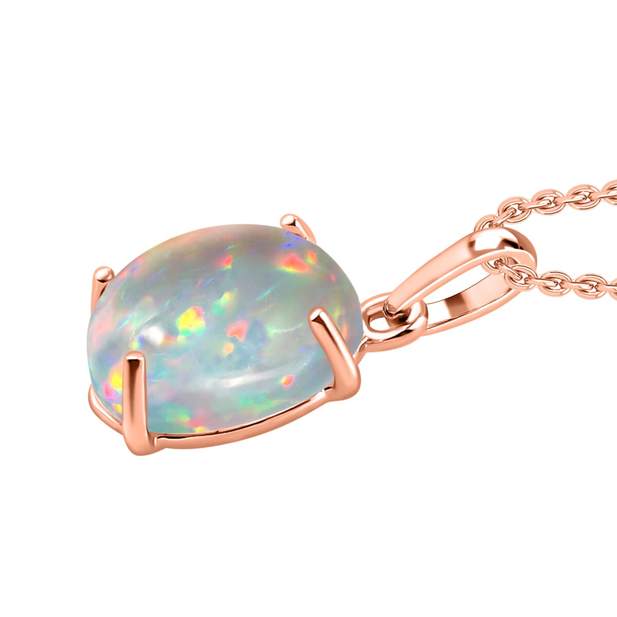 Luxoro Premium Ethiopian Welo Opal 1.80 ctw Solitaire Pendant Necklace 20 Inches in 14K Rose Gold image number 2
