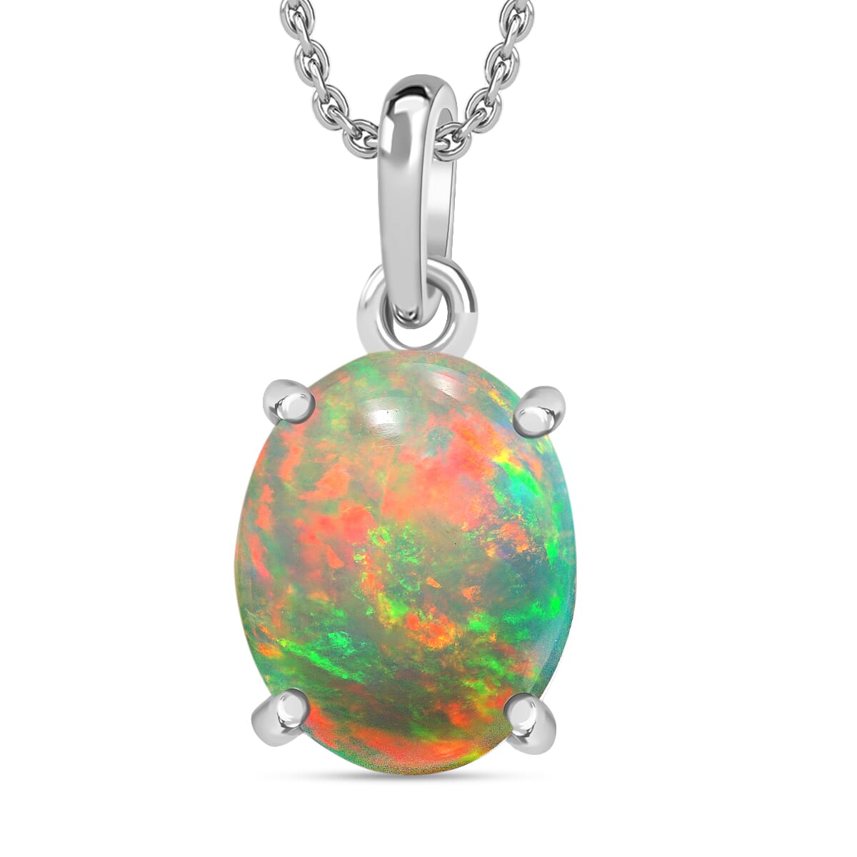 Rhapsody 18K White Gold AAAA Ethiopian Welo Opal Solitaire Pendant Necklace 20 Inches 1.80 ctw image number 0