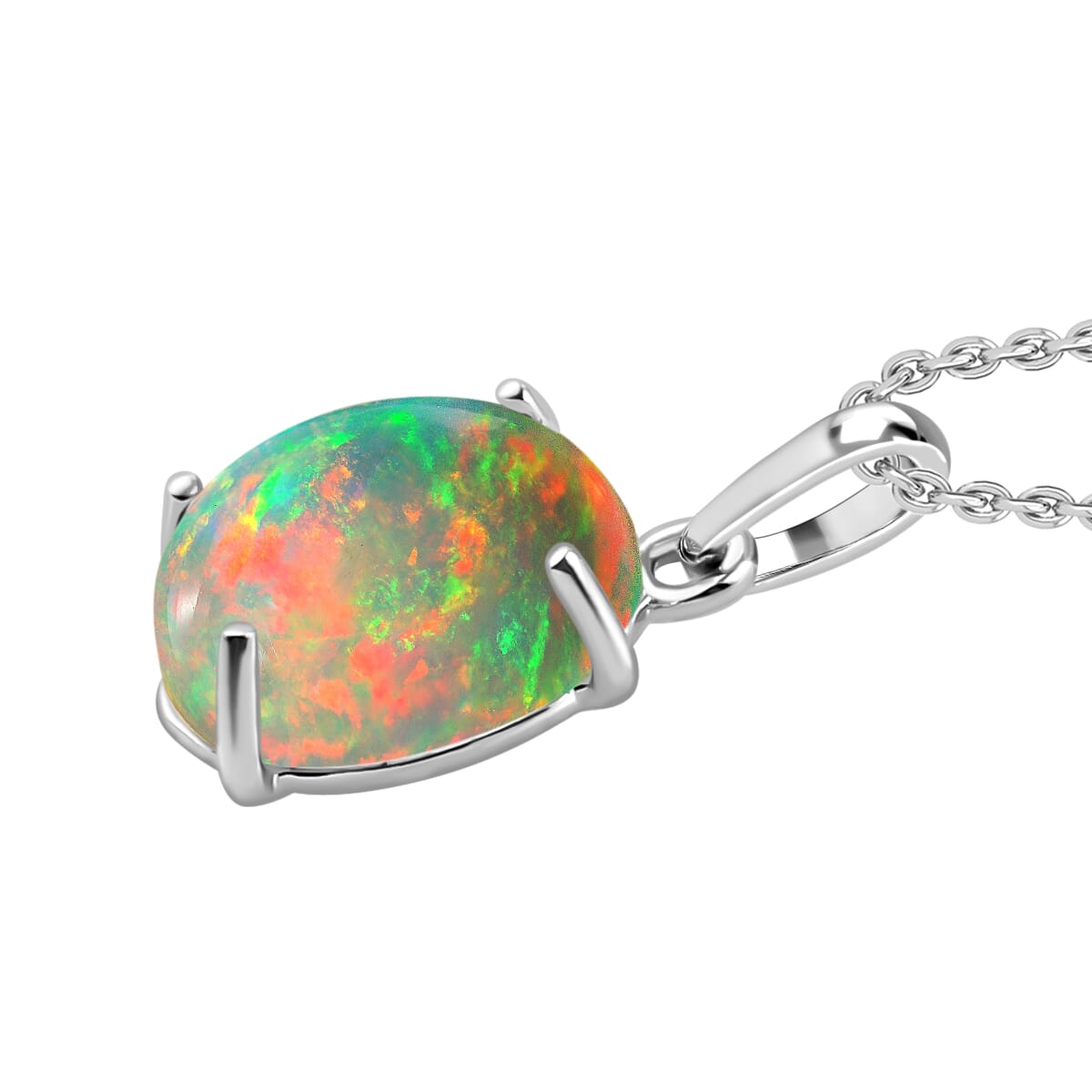 Rhapsody 18K White Gold AAAA Ethiopian Welo Opal Solitaire Pendant Necklace 20 Inches 1.80 ctw image number 2