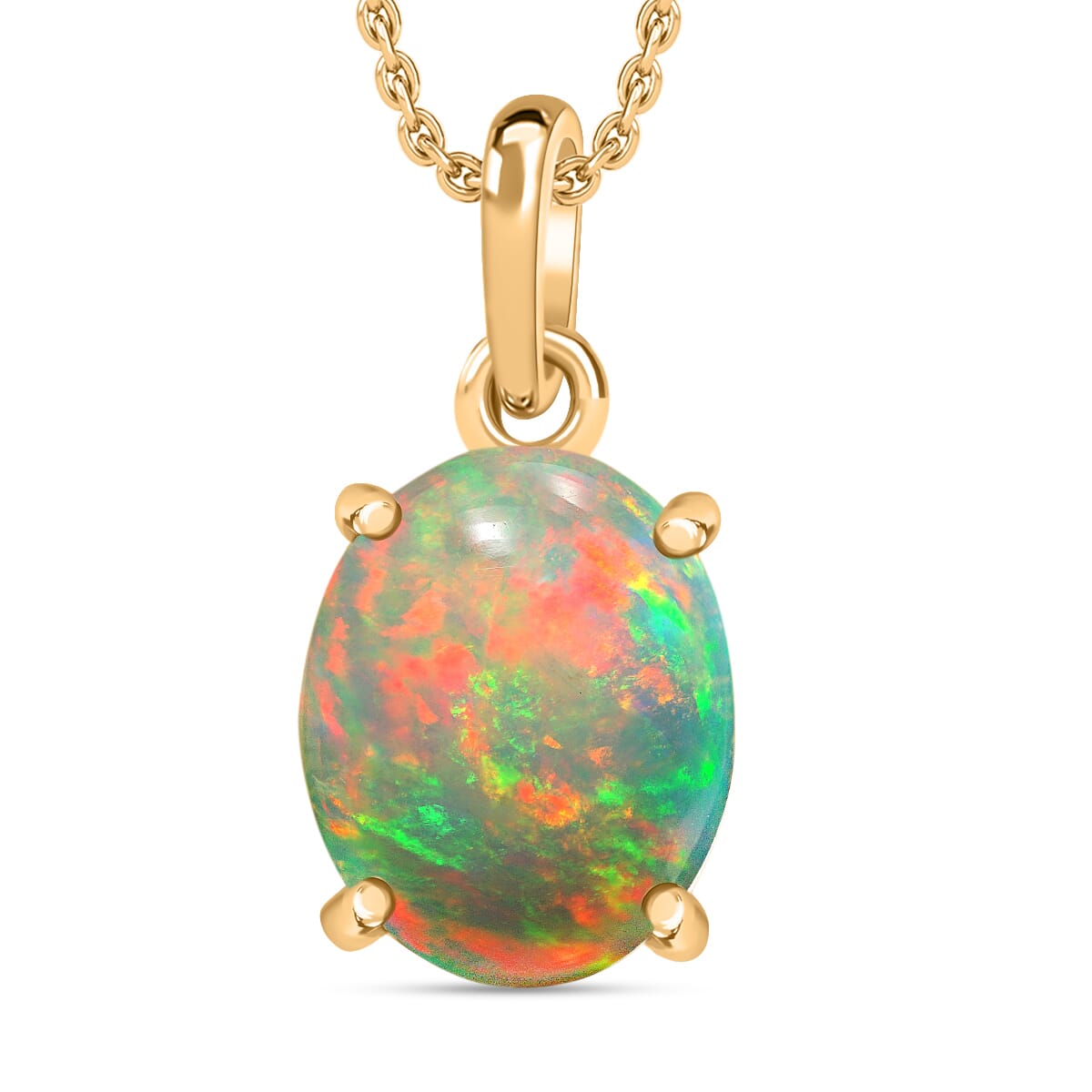 Rhapsody 18K Yellow Gold AAAA Ethiopian Welo Opal Solitaire Pendant Necklace 20 Inches 1.80 ctw image number 0
