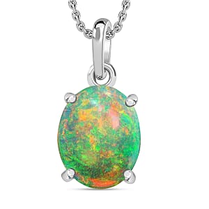 Rhapsody AAAA Ethiopian Welo Opal 1.80 ctw Solitaire Pendant Necklace 20 Inches in 950 Platinum (Del. in 10-12 Days)