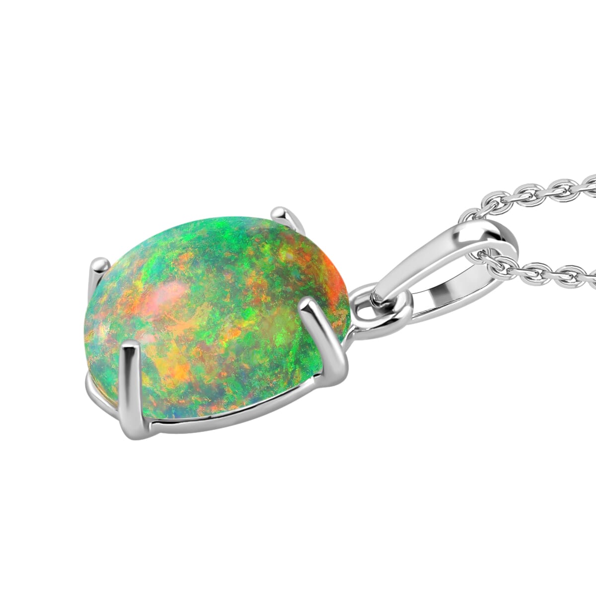 Rhapsody AAAA Ethiopian Welo Opal 1.80 ctw Solitaire Pendant Necklace 20 Inches in 950 Platinum image number 2