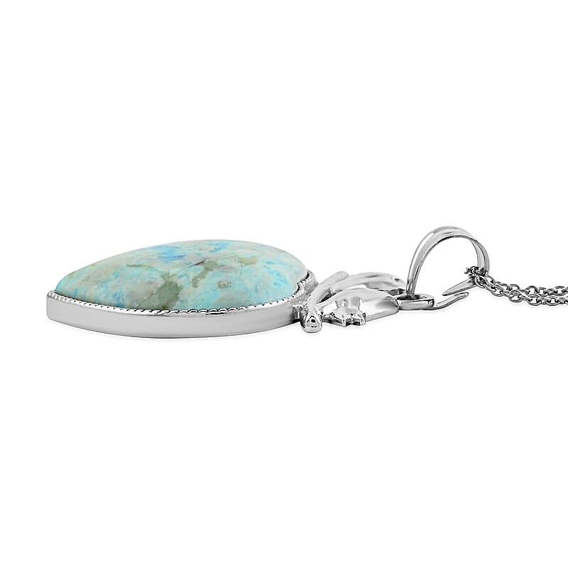 Plain Love-Bird Heart Turquoise Jasper 51.00 ctw Pendant in Silvertone with Stainless Steel Necklace (20 Inches)