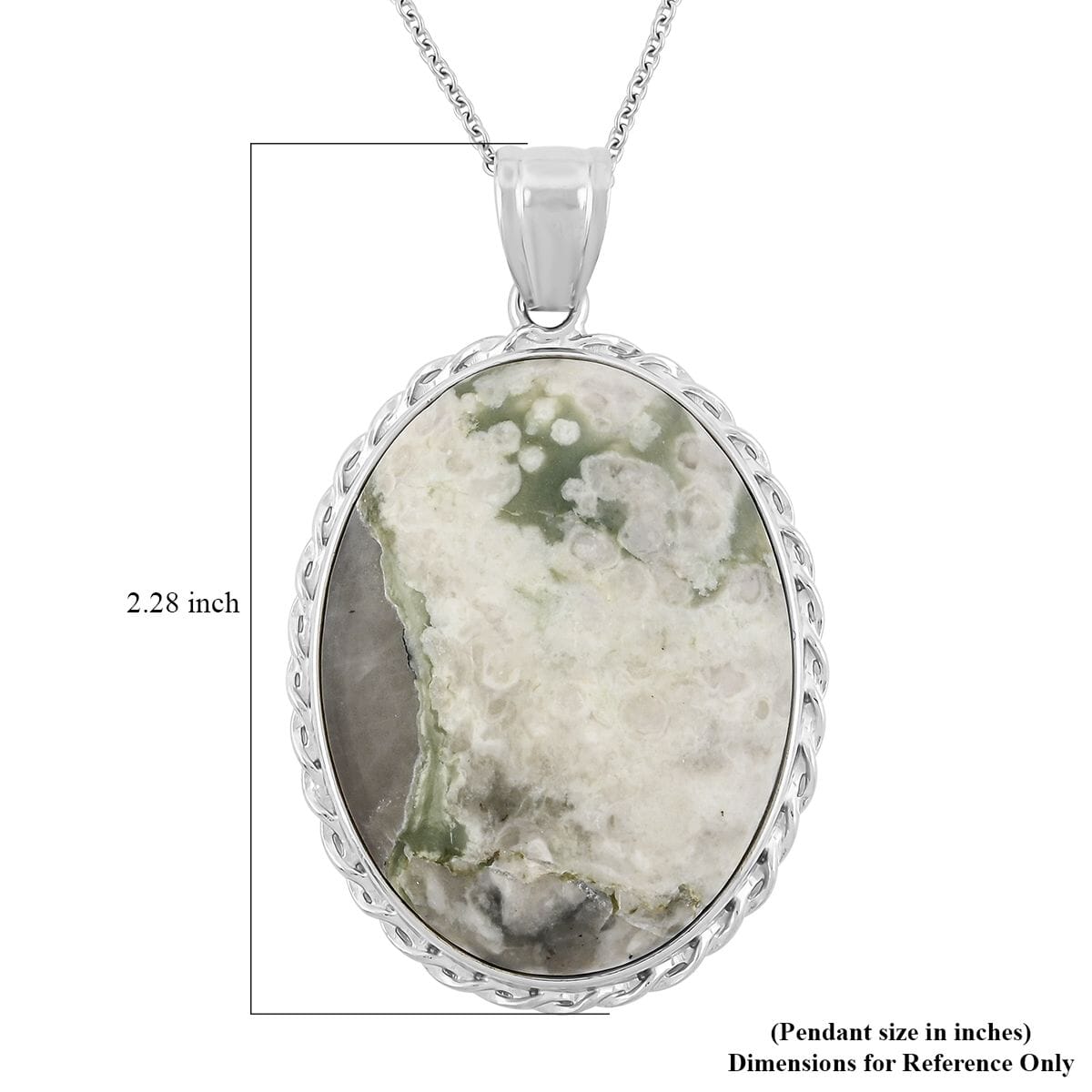Classic Oval Peace Jasper 78.00 ctw Pendant in Silvertone with Stainless Steel Necklace (20 Inches) image number 5