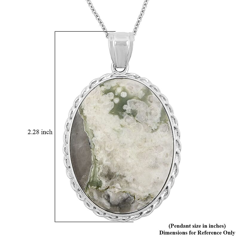 Classic Oval Peace Jasper 78.00 ctw Pendant in Silvertone with Stainless Steel Necklace (20 Inches)