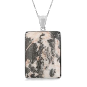 Plain Rectangle Inlay Frame Pink Zebra Jasper 94.00 ctw Pendant in Silvertone with Stainless Steel Necklace (20 Inches)