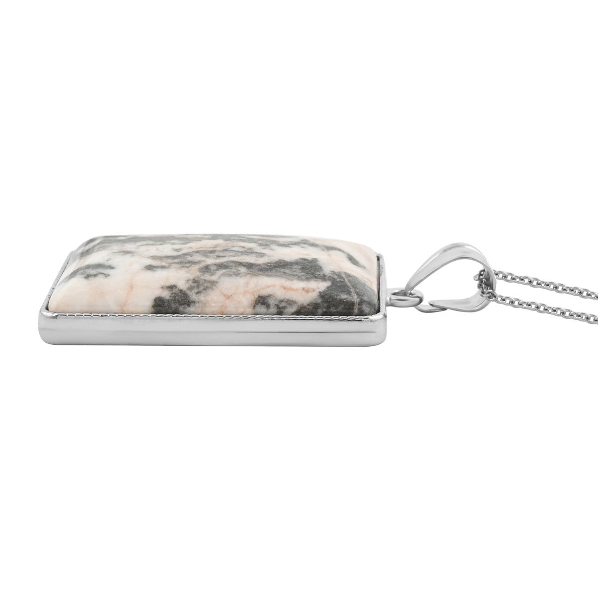 Plain Rectangle Inlay Frame Pink Zebra Jasper 94.00 ctw Pendant in Silvertone with Stainless Steel Necklace (20 Inches) image number 3