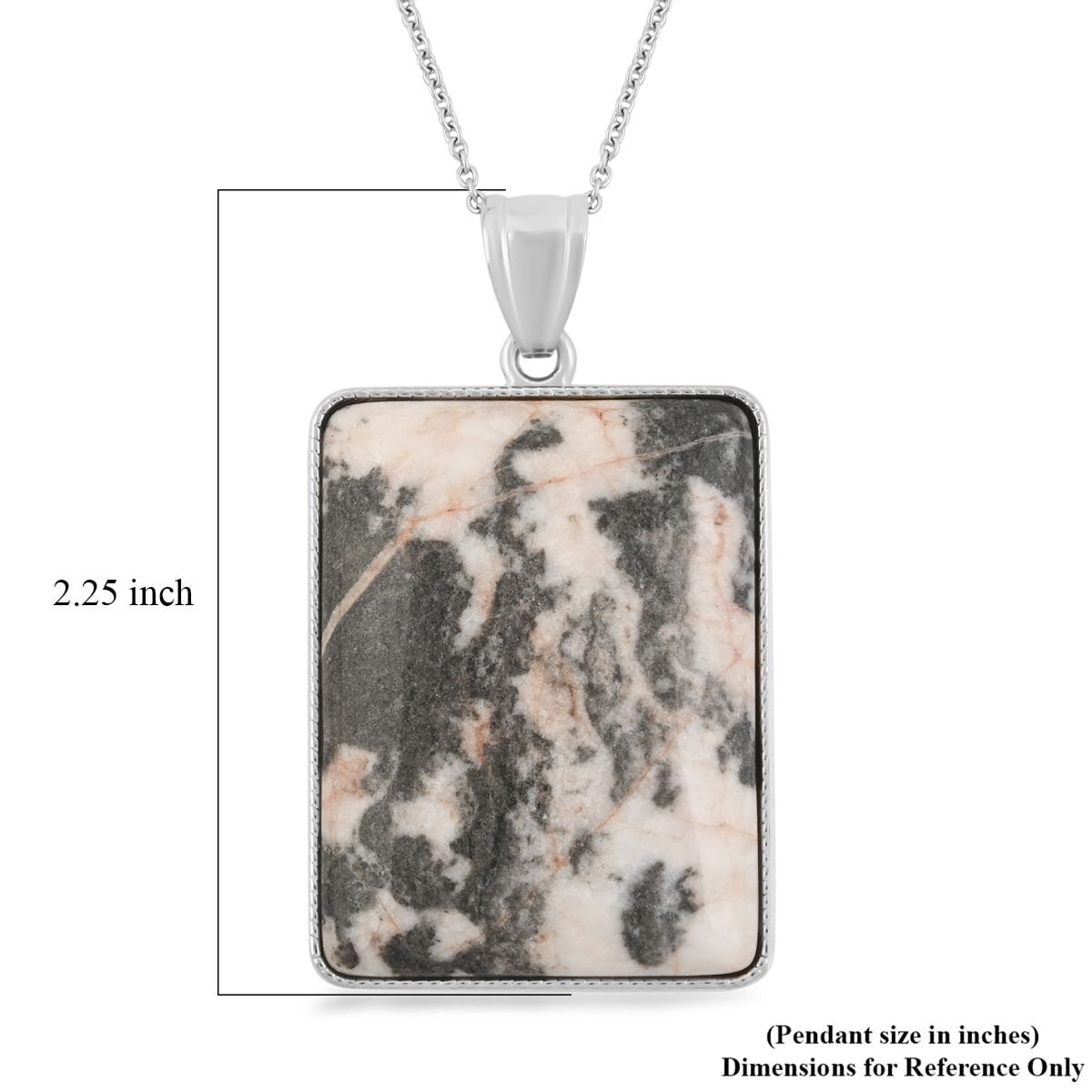 Plain Rectangle Inlay Frame Pink Zebra Jasper 94.00 ctw Pendant in Silvertone with Stainless Steel Necklace (20 Inches) image number 5