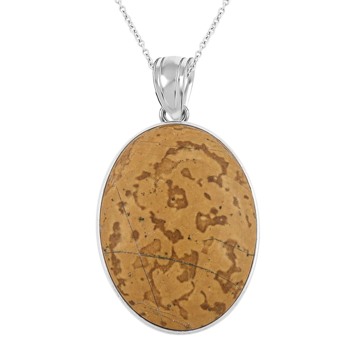 Plain Oval Inlay Frame Coconut Stone 64.00 ctw Pendant in Silvertone with Stainless Steel Necklace (20 Inches) image number 0