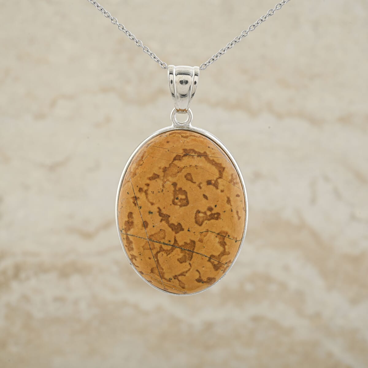 Plain Oval Inlay Frame Coconut Stone 64.00 ctw Pendant in Silvertone with Stainless Steel Necklace (20 Inches) image number 1