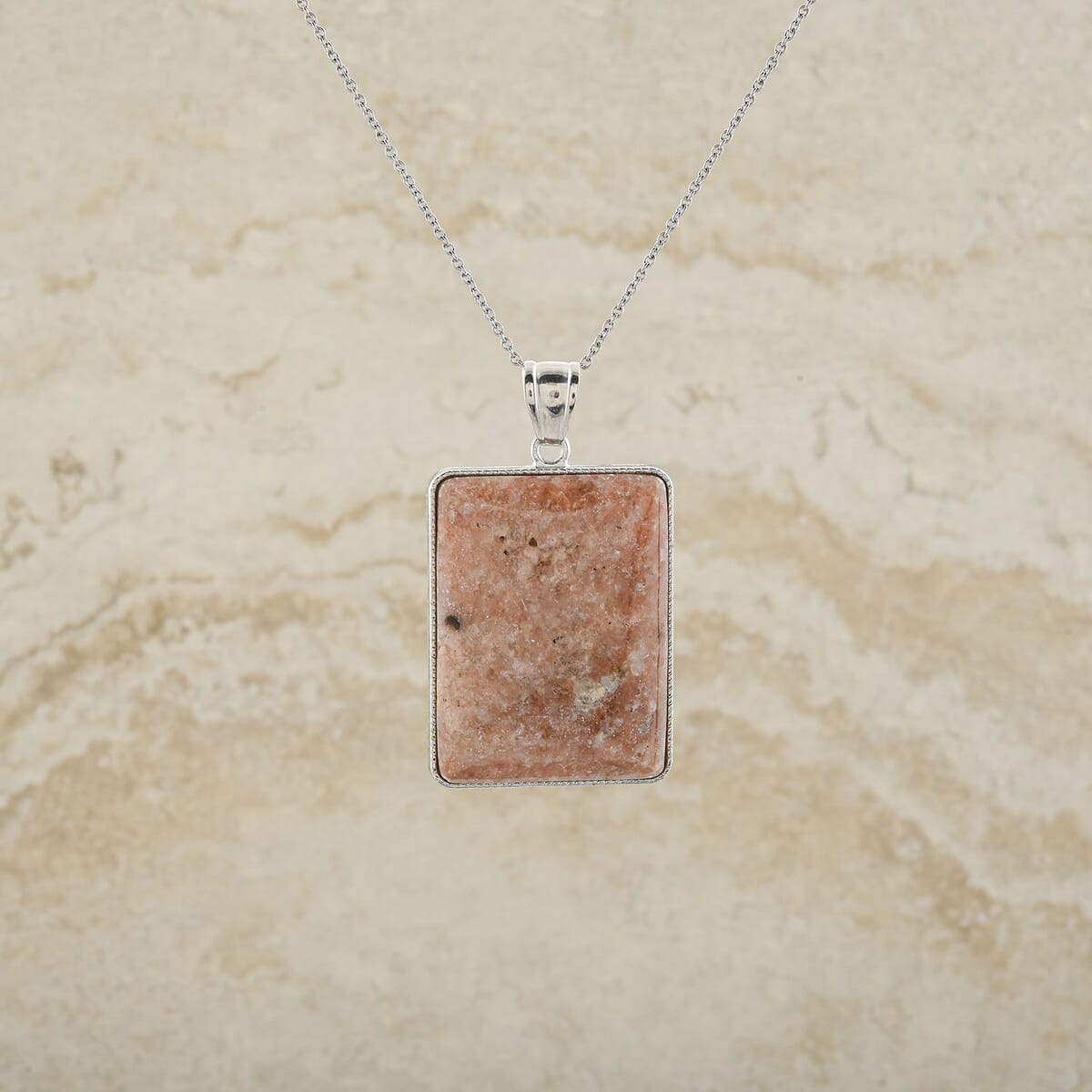 Plain Rectangle Chili Jasper 98.00 ctw Pendant in Silvertone with Stainless Steel Necklace (20 Inches) image number 1