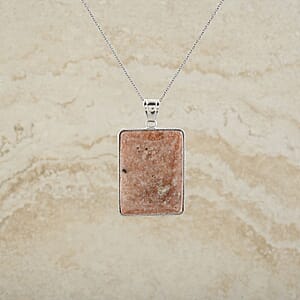 Plain Rectangle Chili Jasper 98.00 ctw Pendant in Silvertone with Stainless Steel Necklace (20 Inches)